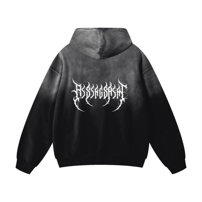 Rising Saint,Black Washed Hoodie,Casual Luxury,Street Wear,Cross Emblem,2025,Oversized,Men's Fashion,Shoulder drop,Gothic Calligraphy