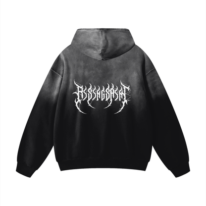 Rising Saint,Black Washed Hoodie,Casual Luxury,Street Wear,Cross Emblem,2025,Oversized,Men's Fashion,Shoulder drop,Gothic Calligraphy